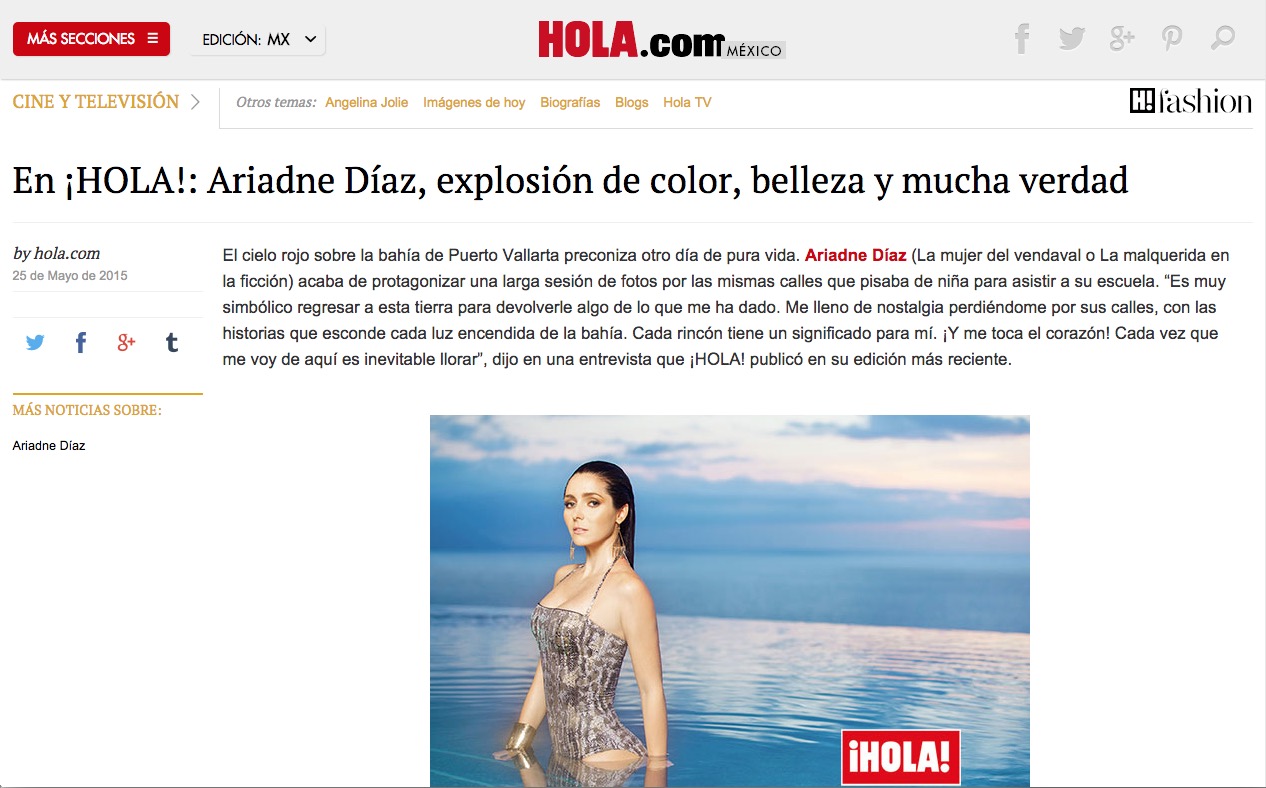 Revista HOLA entrevista a Ariadne Díaz
